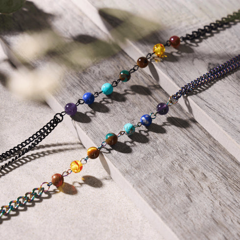 Chakra arc-en-ciel | Chaîne de cheville à 7 pierres précieuses | Bronze